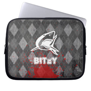 Capa Para Notebook Pictograma de Tubarão no Estilo Preto Grungente