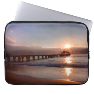 Capa Para Notebook Pier da praia ao pôr do sol, Havaí