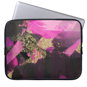 Capa Para Notebook Pincel Moderno Glitter Preto Dourado Glam Grunge