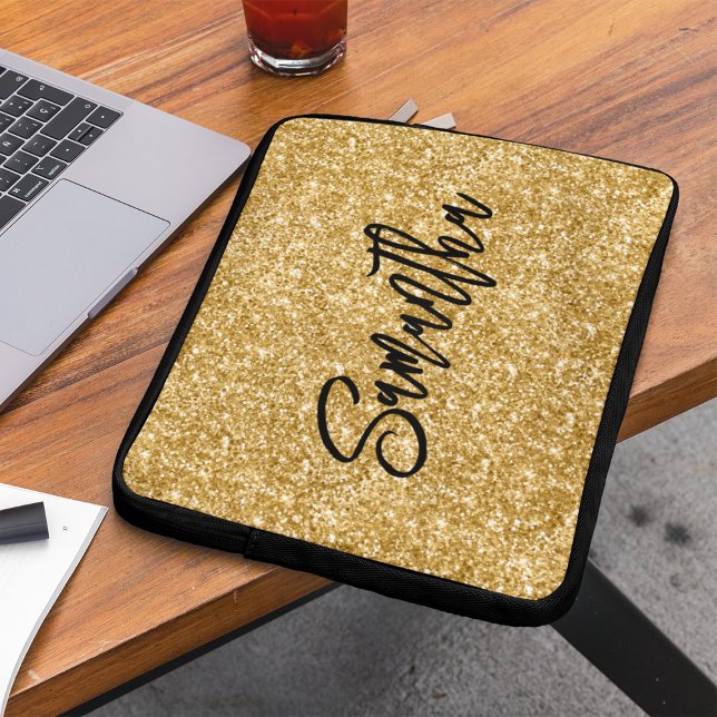 Capa Para Notebook Pincel Preto Brilho Dourado Script (Criador carregado)
