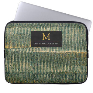 Capa Para Notebook Pincel Verde Elegante com ouro e preto