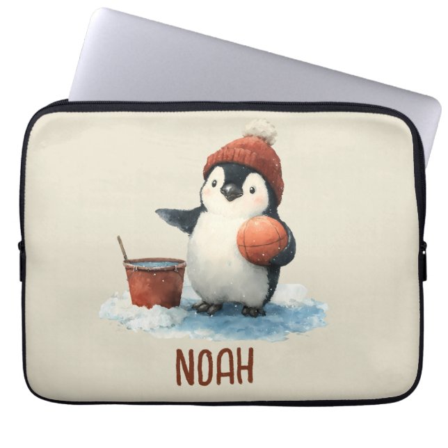 Capa Para Notebook Pinguim de Basquete de Inverno Personalizado para  (Frente)