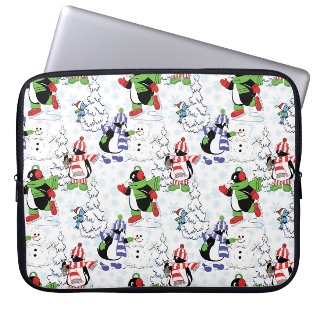 Capa Para Notebook Pinguim de Natal patinando (Frente)