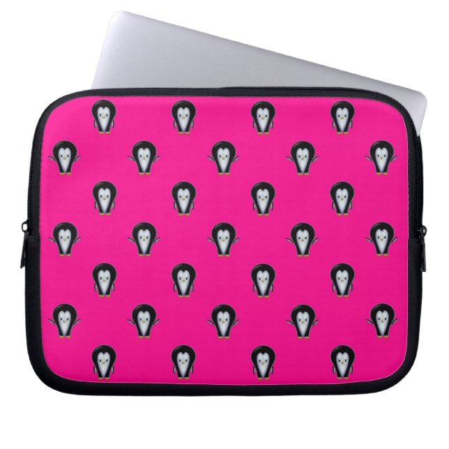 Capa Para Notebook Pinguins divertidos sobre padrão rosa quente (Frente)