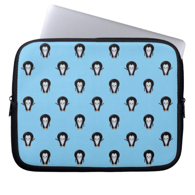 Capa Para Notebook Pinguins Fofos sobre Azul de Inverno (Frente)