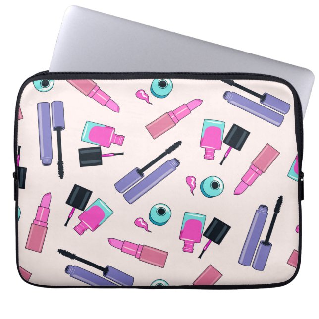 Capa Para Notebook Pink and Purple Make Up Cosmetics Pattern (Frente)