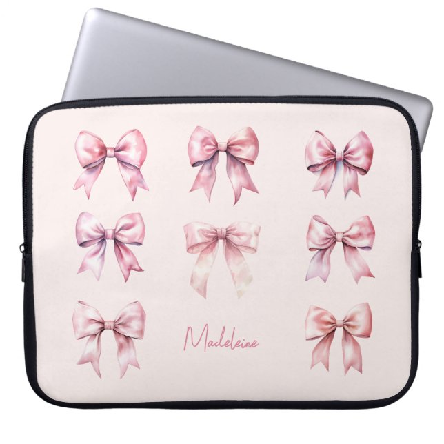 Capa Para Notebook Pink Coquette Bow Custom Name (Frente)