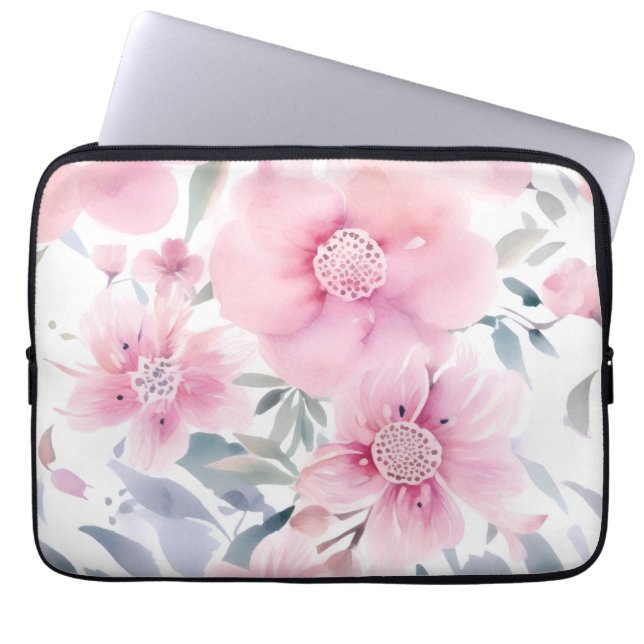 Capa Para Notebook Pink Floral Watercolor  (Frente)
