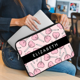 Capa Para Notebook Pink Lollipops, Heart Lollipops, Lolly, Your Name