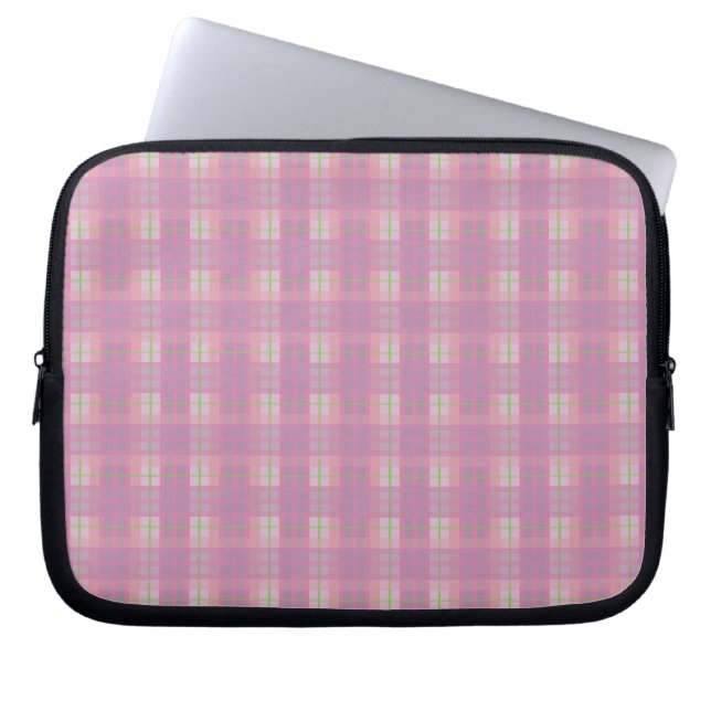 Capa Para Notebook Pink Plaid Laptop Sleeves Protector (Frente)