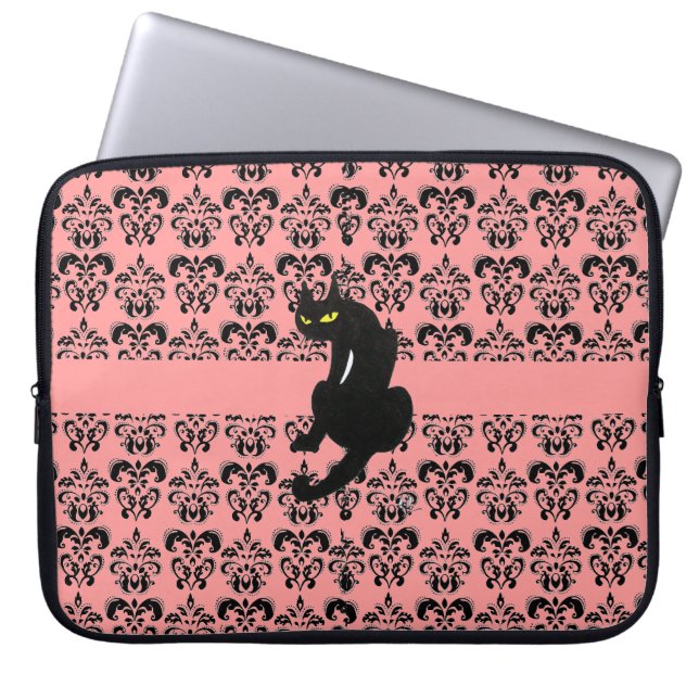 Capa Para Notebook Pink preto de gato preto (Frente)