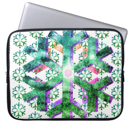 Capa Para Notebook Pink, Purple + Green Snowflakes on Electronics Bag