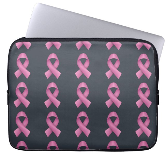 Capa Para Notebook Pink Ribbon Patterno Preto Fundo (Frente)