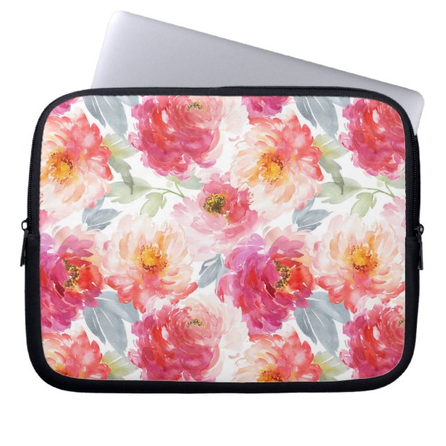 Capa Para Notebook Pink Watercolor Peony Flower Pattern (Frente)