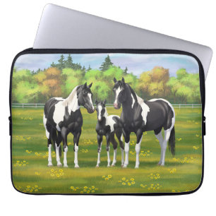 Capa Para Notebook Pinto Negro Pinto Quarto Cavalos Em Pastagem De Ve