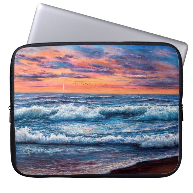 Capa Para Notebook pintura a óleo de Oceano e praia na canvas. G rico (Frente)