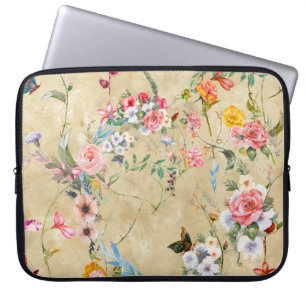 Capa Para Notebook Pintura aquosa de folhas e flores, sem costura