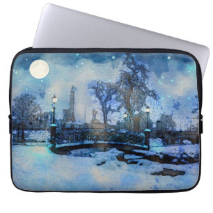 Capa Para Notebook Pintura da noite de inverno no parque urbano