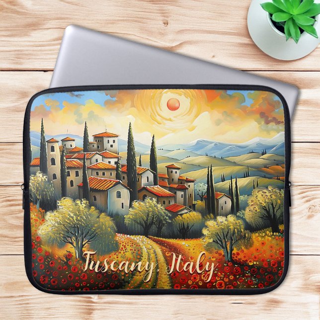 Capa Para Notebook Pintura da Toscana no outono | Itália | Viagem Art (Painting of Tuscany in Autumn | Italy | Travel Art Laptop Sleeve)