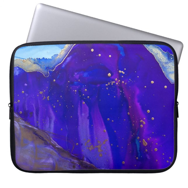 Capa Para Notebook Pintura de abstrato branco e azul (Frente)