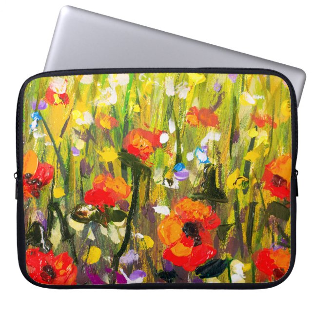 Capa Para Notebook Pintura de Abstrato de Campo de Poppies Vermelhos (Frente)