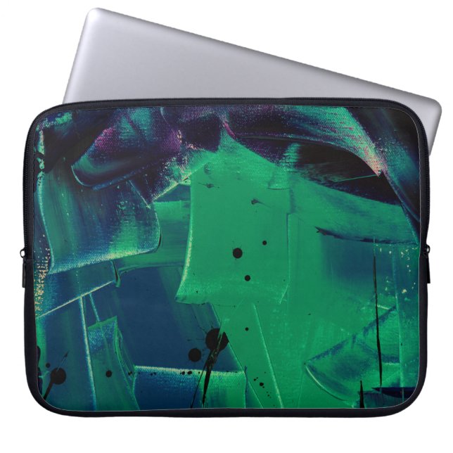 CAPA PARA NOTEBOOK PINTURA DE ABSTRATO VERDE E AZUL (Frente)