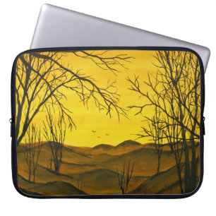 Capa Para Notebook Pintura de Gouache: céu amarelo, marrom.