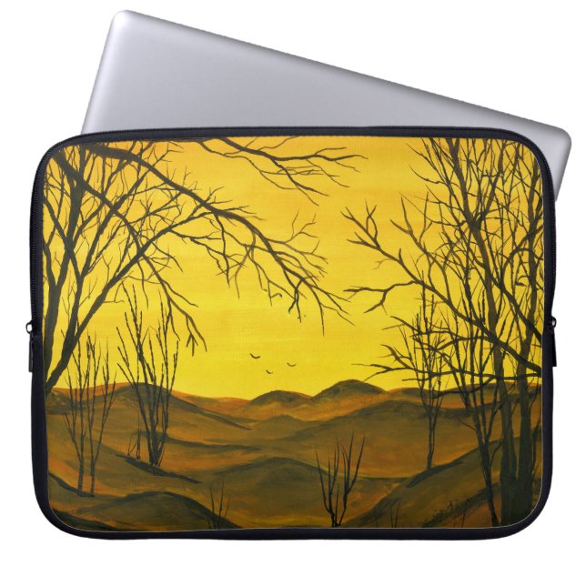 Capa Para Notebook Pintura de Gouache: céu amarelo, marrom. (Frente)