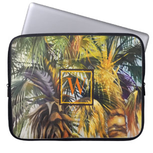 Capa Para Notebook Pintura de palmeiras tropicais com monograma