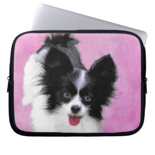 Capa Para Notebook Pintura de Papillon (Branco e Preto) - Arte Canina