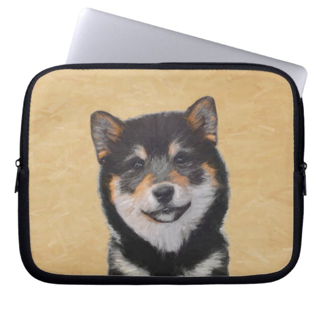 Capa Para Notebook Pintura de Shiba Inu (Preto e Latão) - Arte Canina (Frente)