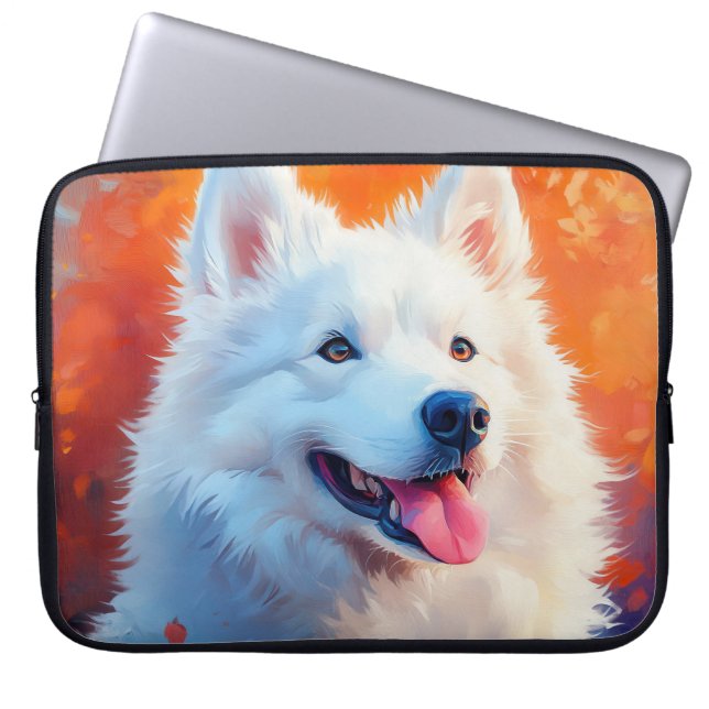 CAPA PARA NOTEBOOK PINTURA DE UM BELO CÃO BRANCO SAMOÍDO (Frente)