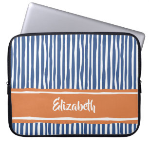 Capa Para Notebook Pintura ondulada stripes laranja e azul com nome
