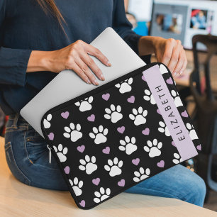 Capa Para Notebook Pinturas De Cães, Patas Brancas, Corações Lilases,