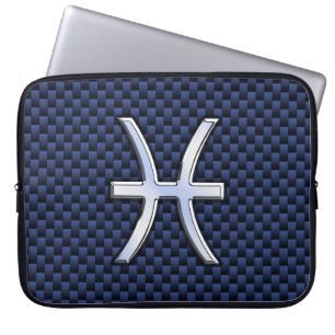 Capa Para Notebook Pisces Zodiac Symbol Navy Blue Carbon Fiber Print