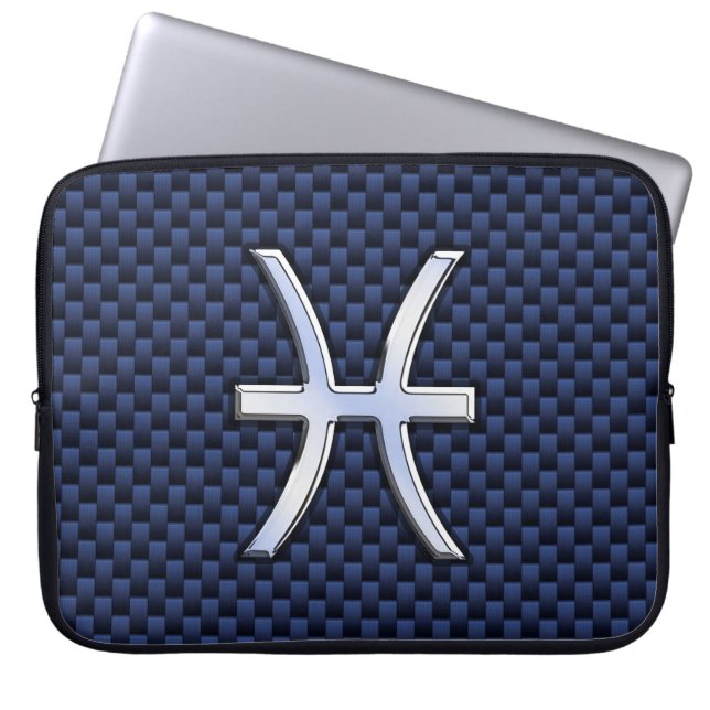 Capa Para Notebook Pisces Zodiac Symbol Navy Blue Carbon Fiber Print (Frente)