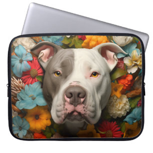 Capa Para Notebook Pit Bull Dog Laptop Bag com Flores Coloridas