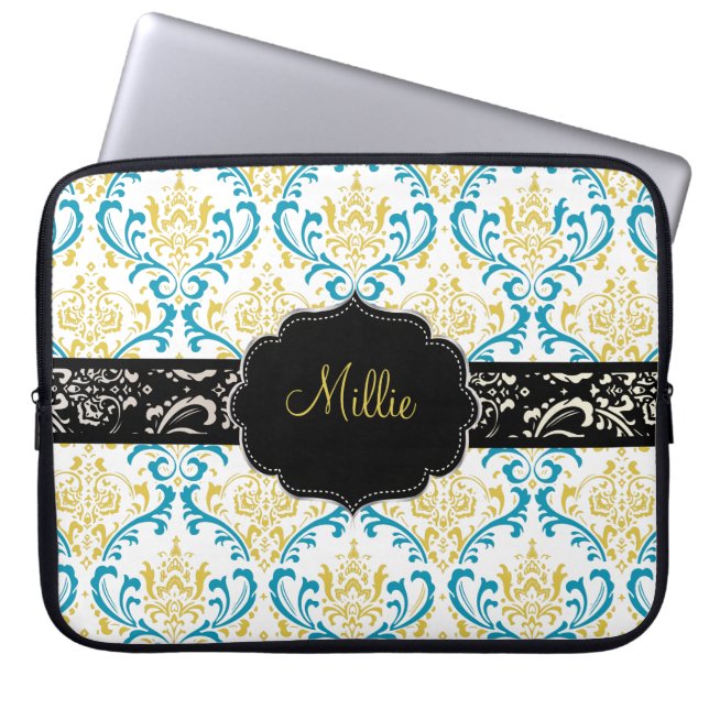 Capa Para Notebook PixDezines Rossi Damask/Monograma caseira + cor! (Frente)