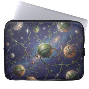 Capa Para Notebook Planetas Cósmicos Envoltos em Trepadeiras