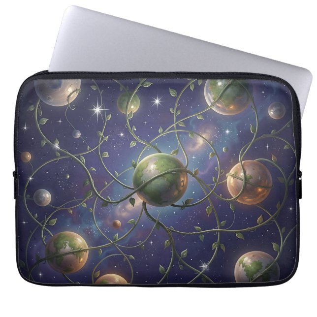 Capa Para Notebook Planetas Cósmicos Envoltos em Trepadeiras (Frente)
