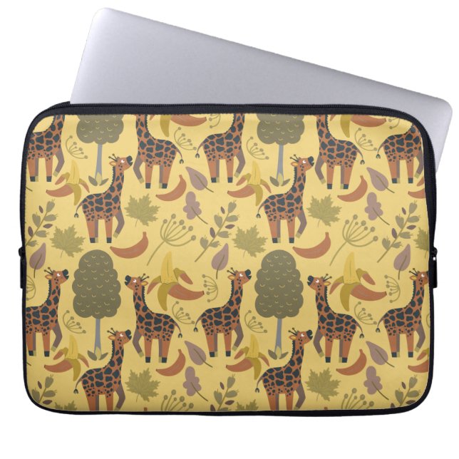 Capa Para Notebook Plano de fundo amarelo sem costura Giraffe (Frente)