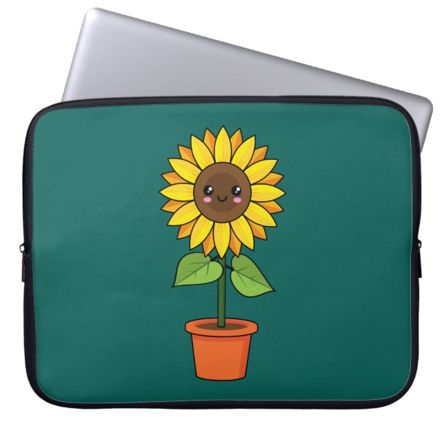 Capa Para Notebook Planta de girassol de Kawaii em Pote (Frente)