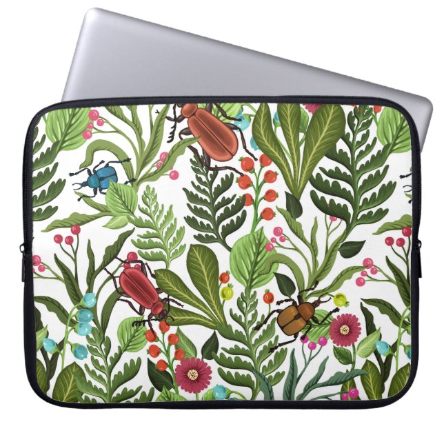 Capa Para Notebook Plantas decorativas e insetos: Design sem costura. (Frente)