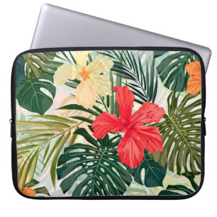 Capa Para Notebook Plantas tropicais havaianas, flores coloridas.