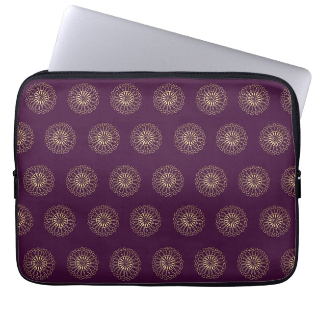 Capa Para Notebook Plum | Golden Zinnia Flower Medallions (Frente)