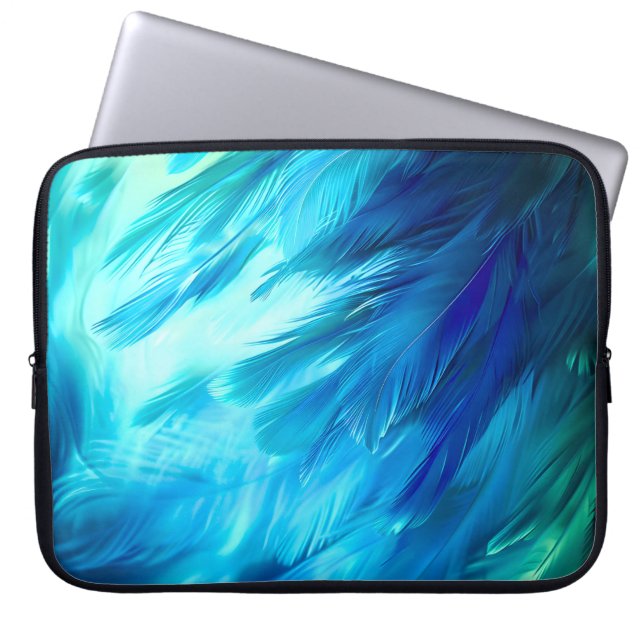 Capa Para Notebook Pluma Abstrata Azul Verde (Frente)