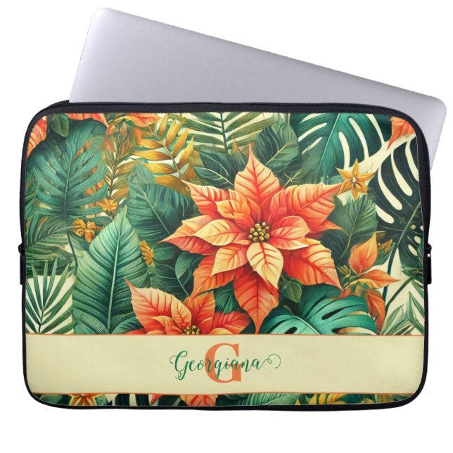 Capa Para Notebook Poinsettia de Natal Tropical Personalizada (Frente)