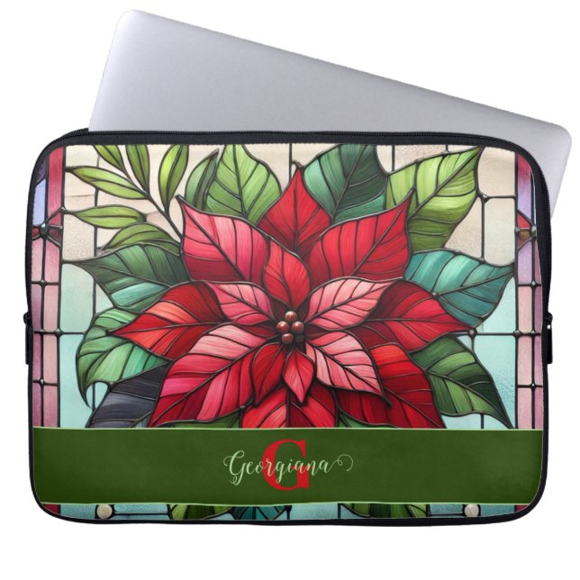Capa Para Notebook Poinsettia De Vidro Festivo Personalizado (Frente)