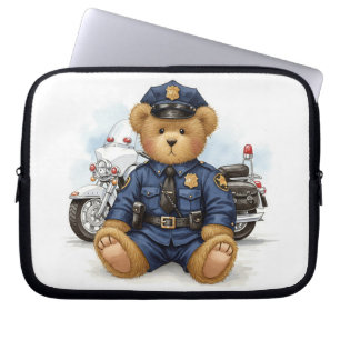 Capa Para Notebook Policial em serviço, Ursinho e motocicleta por Nat