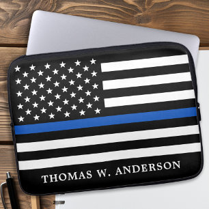 Capa Para Notebook Policial Personalizado Linha Azul Fino